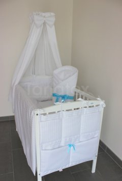 Povlečení do postýlky Bílý satén - modrá mašle Povlečení pro děti a pro miminka - povlečení do postýlky