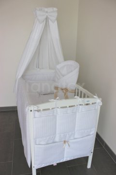 Povlečení do postýlky Bílý satén - béžová mašle Povlečení pro děti a pro miminka - povlečení do postýlky