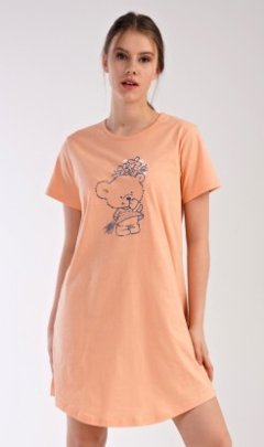 Dámská noční košile s krátkým rukávem Méďa s kytkou Kalhoty, baggy, nasrávačky - Ženy - Dámské noční košile - Dámské noční košile s krátkým rukávem