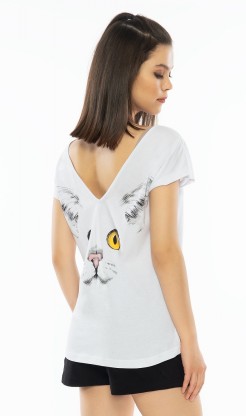 Dámské pyžamo šortky Velká kočka - Dámská pyžama šortky