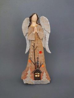 Anděl béžový LED Polystonové a keramické figurky - andělé, kominík, děti, důchodci, houby