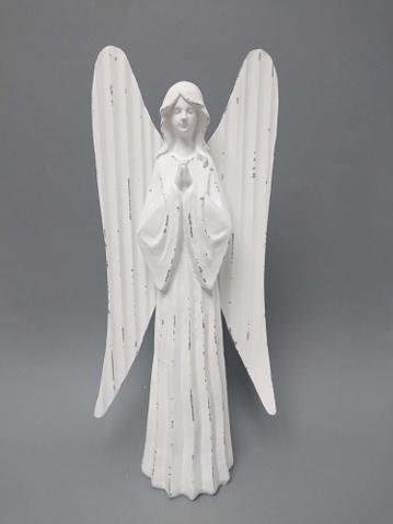 Anděl bílý plechová křídla 34cm - andělé, kominík, děti, důchodci, houby