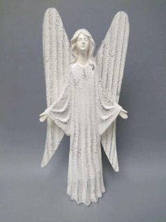 Anděl bílý plechová křídla střední Polystonové a keramické figurky - andělé, kominík, děti, důchodci, houby