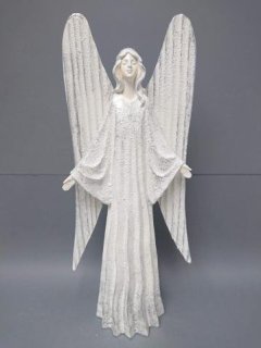 Anděl bílý plechová křídla velký Polystonové a keramické figurky - andělé, kominík, děti, důchodci, houby