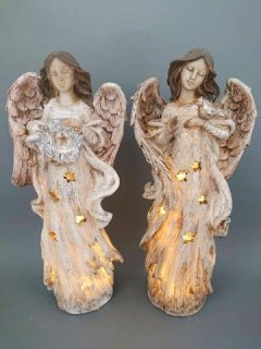 Anděl hnědobéžový svítící Polystonové a keramické figurky - andělé, kominík, děti, důchodci, houby