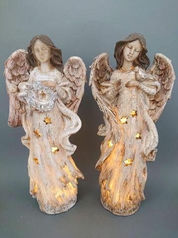 Anděl hnědobéžový svítící - andělé, kominík, děti, důchodci, houby
