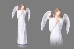 Anděl poly bílý patina střední Polystonové a keramické figurky - andělé, kominík, děti, důchodci, houby