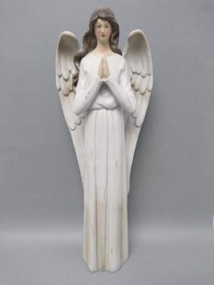 Anděl poly modlící se šedé šaty Polystonové a keramické figurky - andělé, kominík, děti, důchodci, houby