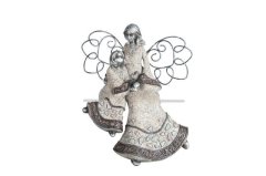 Anděl s děckem šedostříbrný sedící Polystonové a keramické figurky - andělé, kominík, děti, důchodci, houby