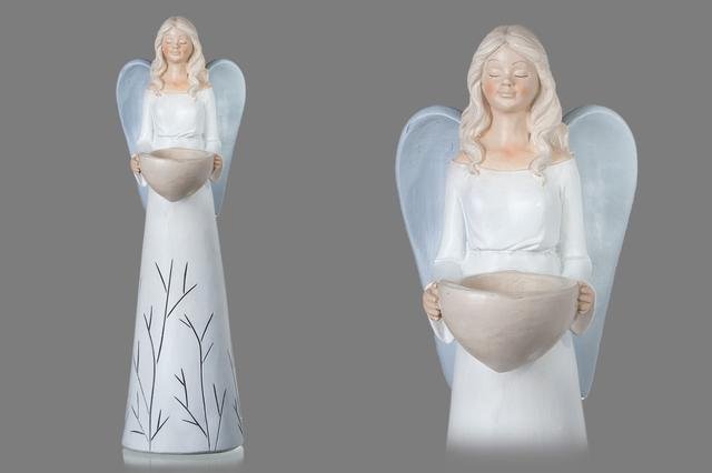 Anděl s kalíškem na svíčku velký - andělé, kominík, děti, důchodci, houby