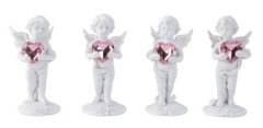 Anděl s růžovým srdcem stojící Polystonové a keramické figurky - andělé, kominík, děti, důchodci, houby