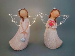 Anděl svítící křídla růžový Polystonové a keramické figurky - andělé, kominík, děti, důchodci, houby
