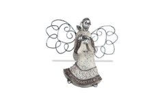 Anděl šedostříbrný sedící Polystonové a keramické figurky - andělé, kominík, děti, důchodci, houby