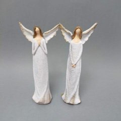 Anděl šedý zlacená křídla menší Polystonové a keramické figurky - andělé, kominík, děti, důchodci, houby