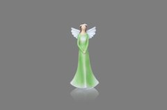 Anděl zelený s věnečkem menší Polystonové a keramické figurky - andělé, kominík, děti, důchodci, houby