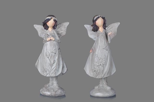 Víla poly šaty s květinou stojící - Polystonové a keramické figurky