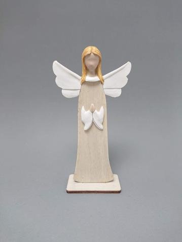 Anděl dřevo modlící se střední - Polystonové a keramické figurky