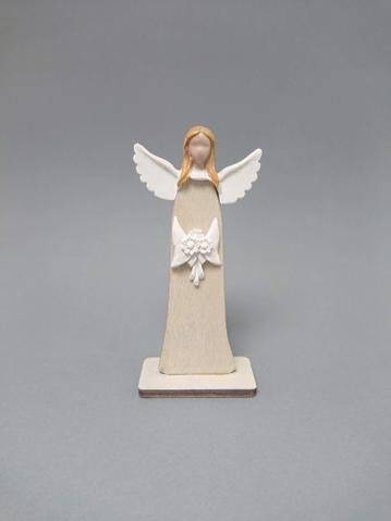 Anděl dřevo s květinou malý - Polystonové a keramické figurky