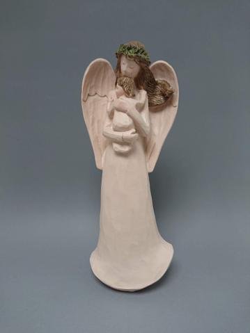 Anděl s miminkem béžový - Polystonové a keramické figurky