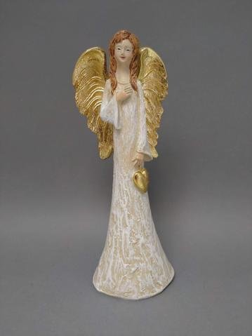 Anděl se srdcem zlatá křídla - Polystonové a keramické figurky