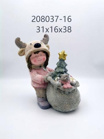 Holka v sobí čepici s dárky - Polystonové a keramické figurky