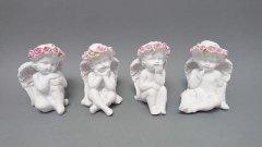 Anděl s růžovým věnečkem větší Polystonové a keramické figurky - andělé, kominík, děti, důchodci, houby