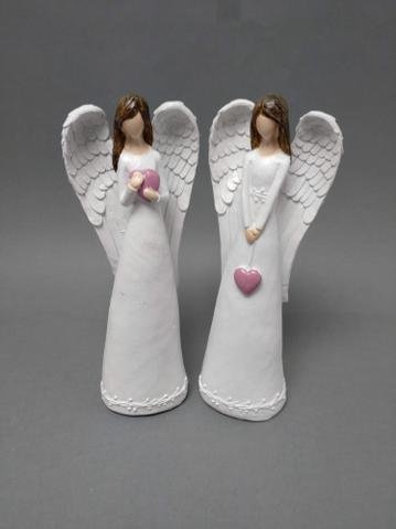 Anděl bílý se srdcem střední - Polystonové a keramické figurky