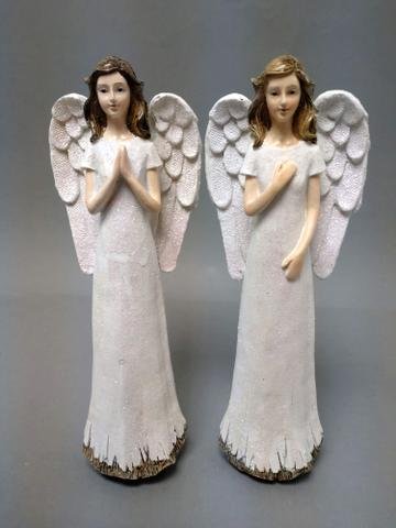 Anděl bílý se třpytkami - Polystonové a keramické figurky