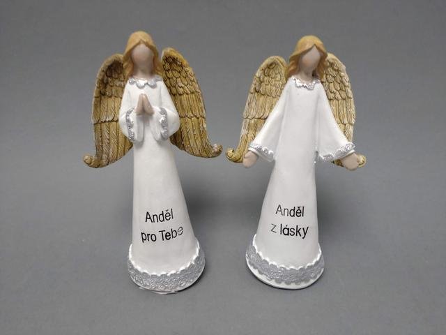 Anděl s nápisem střední - Polystonové a keramické figurky
