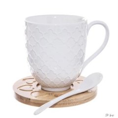Hrnek, podšálek, lžička WHITELINE 2 ks O0136 Keramika a porcelán