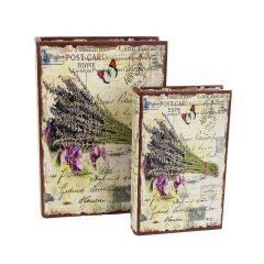 Dřevěná kniha Levandule, 2ks D1616 Velikonoční dekorace - Úložné boxy