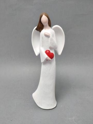 Anděl bílý s červeným srdcem 21cm - Polystonové a keramické figurky