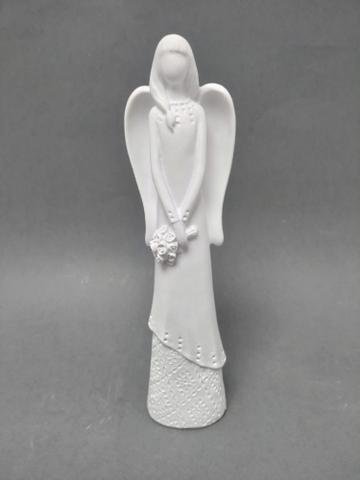 Anděl bílý s květinou 20cm - Polystonové a keramické figurky