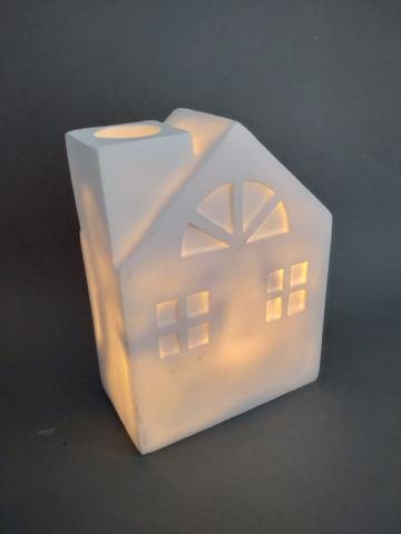 Domek svícen bílý LED - Svícny a lucerny