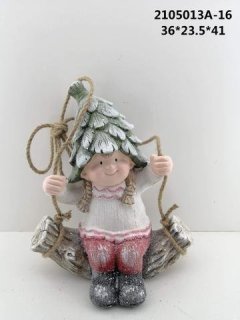 Holčička na houpačce lístková čapka Polystonové a keramické figurky
