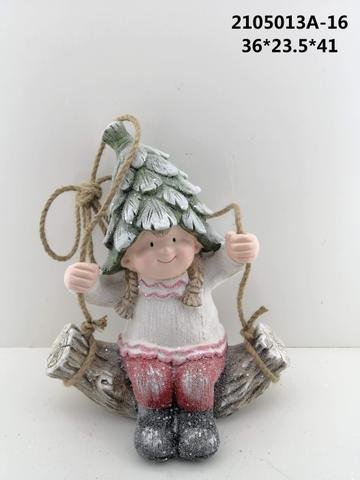 Holčička na houpačce lístková čapka - Polystonové a keramické figurky