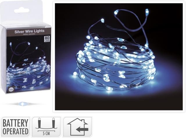 Drát dekor. 80 LED studené světlo - Dekorační doplňky, bytové doplňky, hrnky, proutí, dárkové tašky