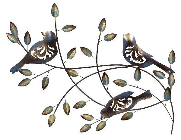 Dekorace ptáčci na větvi plech - Dekorační doplňky, bytové doplňky, hrnky, proutí, dárkové tašky