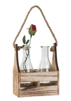Váza sklo 2ks v dřevěné bedýnce Kovové, dřevěné a skleněné dekorace