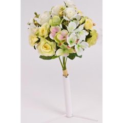 kytice mini růže, hortenzie 35 cm bílo žlutá Bytové doplňky a nábytek - Závěsy - Květiny