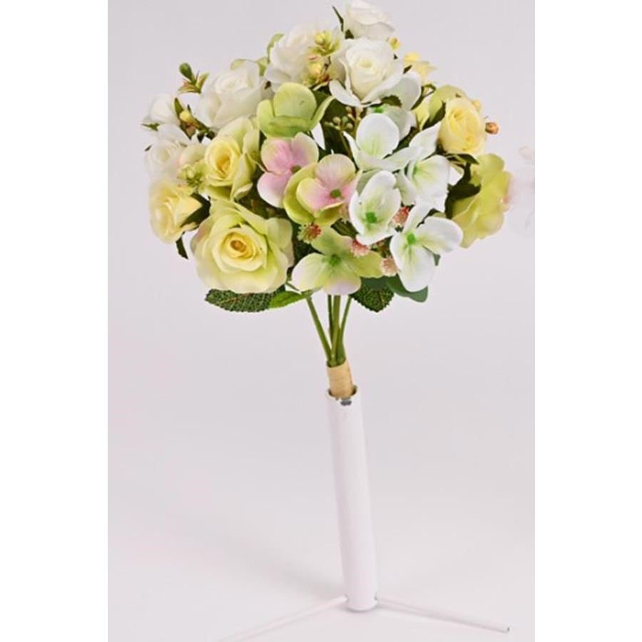 kytice mini růže, hortenzie 35 cm bílo žlutá - Květiny