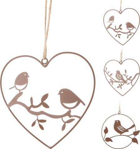 Závěs kovový s ptáčekm hnědý - Kovové, dřevěné a skleněné dekorace
