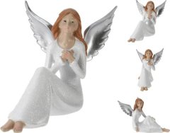 Anděl bílý stříbná křídla sedící Vanocni_dekorace - Kuchyňka a gastro vybavení - Dušičky