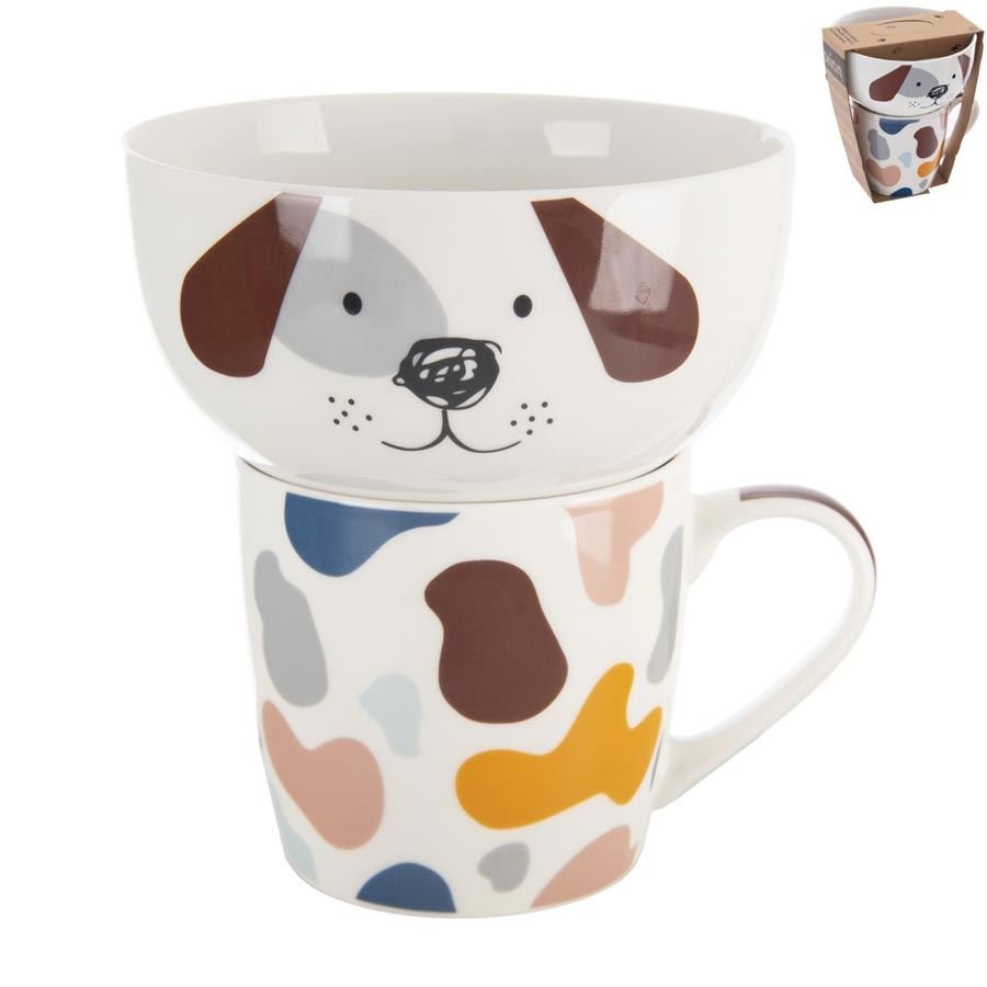 Hrnek + miska porcelánový set pes 0,35 l O0499 - Keramika a porcelán