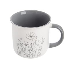 Hrnek porcelánový KVĚT 0,4 l šedá O0482-21 Dům, byt a zahrada