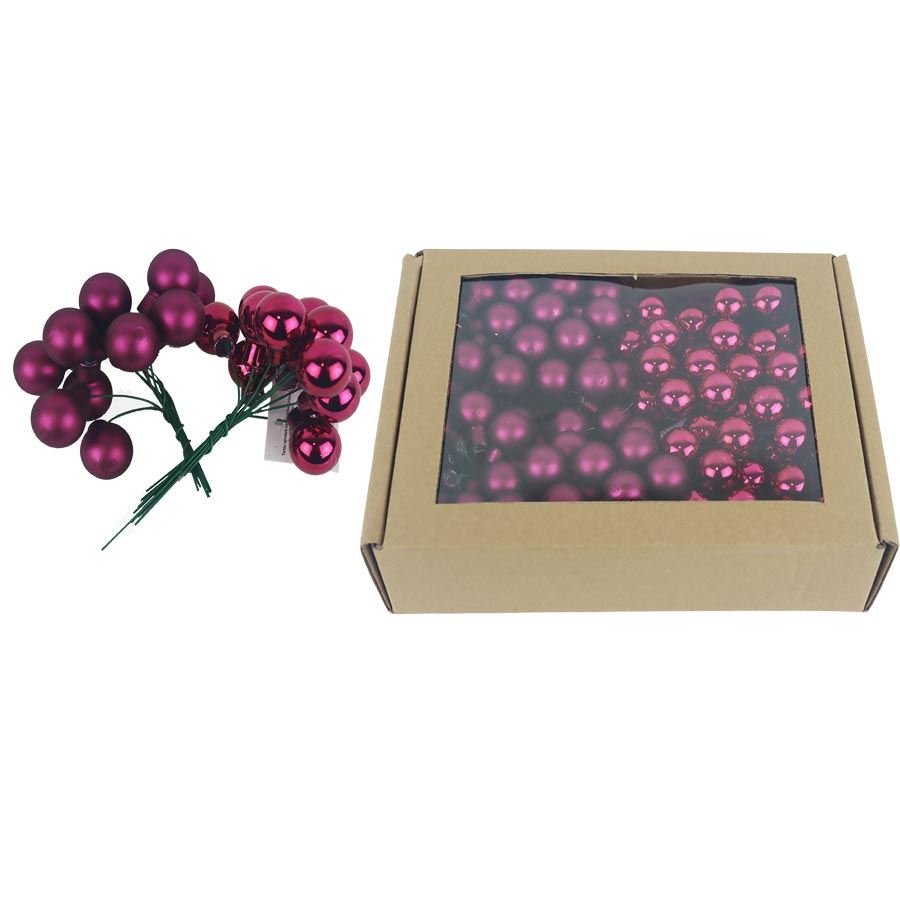 Skleněné baňky na drátku bordó, pr. 2cm, S0570-09/BOX 144 ks - Vánoční dekorace