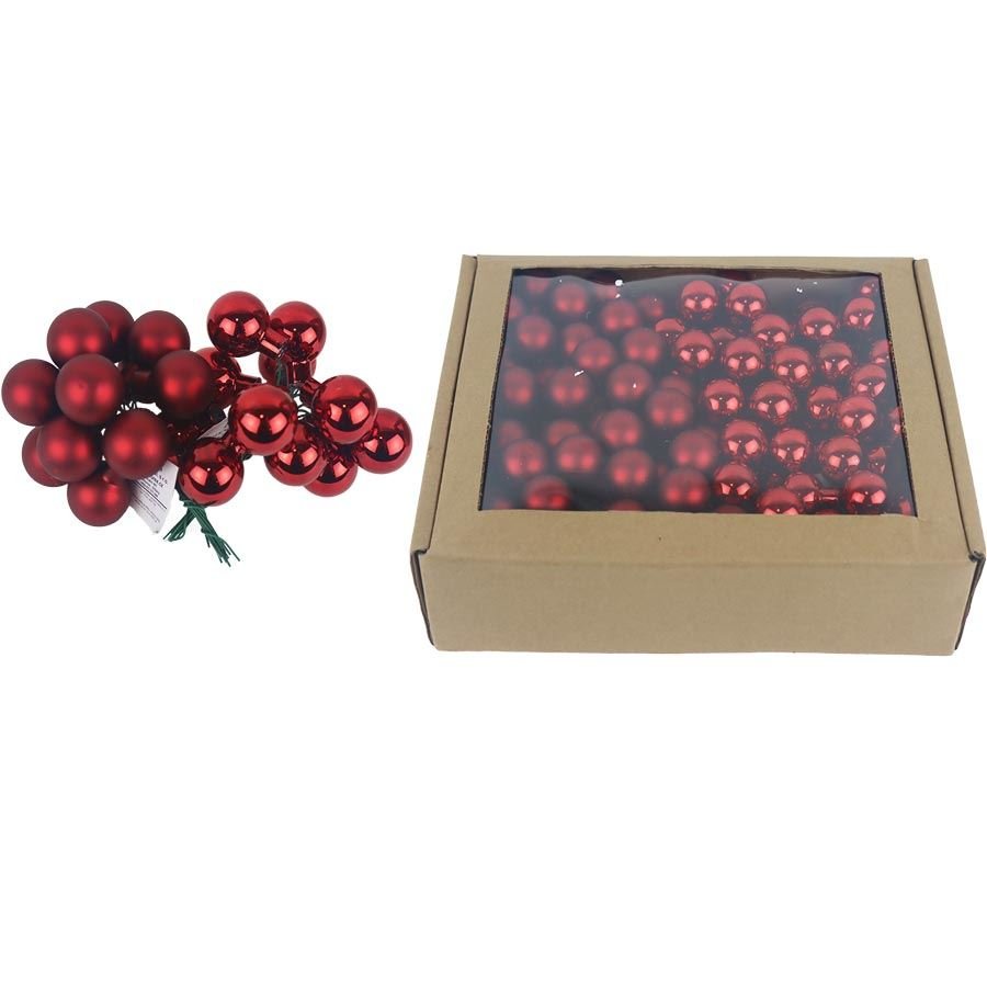 Skleněné baňky na drátku červené, pr. 2,5cm, S0571-34/BOX 144 ks - Vánoční dekorace