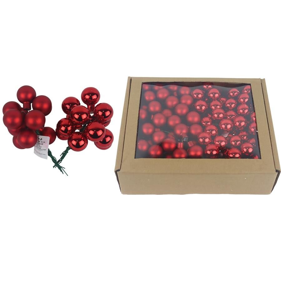 Skleněné baňky na drátku červené, pr.2,5cm, S0571-08/BOX 144 ks