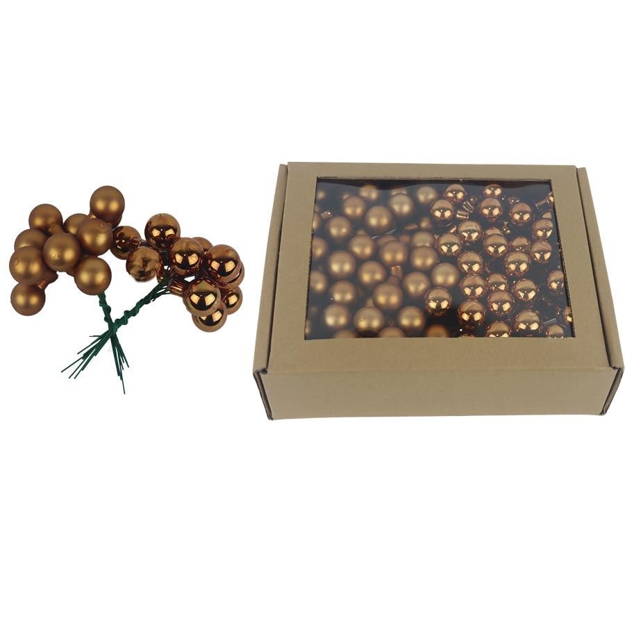 Skleněné baňky na drátku hnědé, pr. 2cm, S0570-18/BOX 144 ks - Vánoční dekorace
