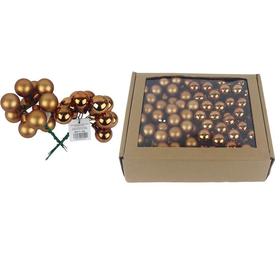 Skleněné baňky na drátku hnědé, pr.2,5 cm, S0571-18/BOX 144 ks - Vánoční dekorace